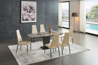 Dining Room Furniture Kitchen Tables and Chairs Sets 2417 Marble Table Grey with 3405 Chairs Beige