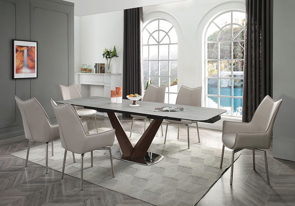 Dining Room Furniture Kitchen Tables and Chairs Sets 9188 Table with 1218 grey taupe chairs