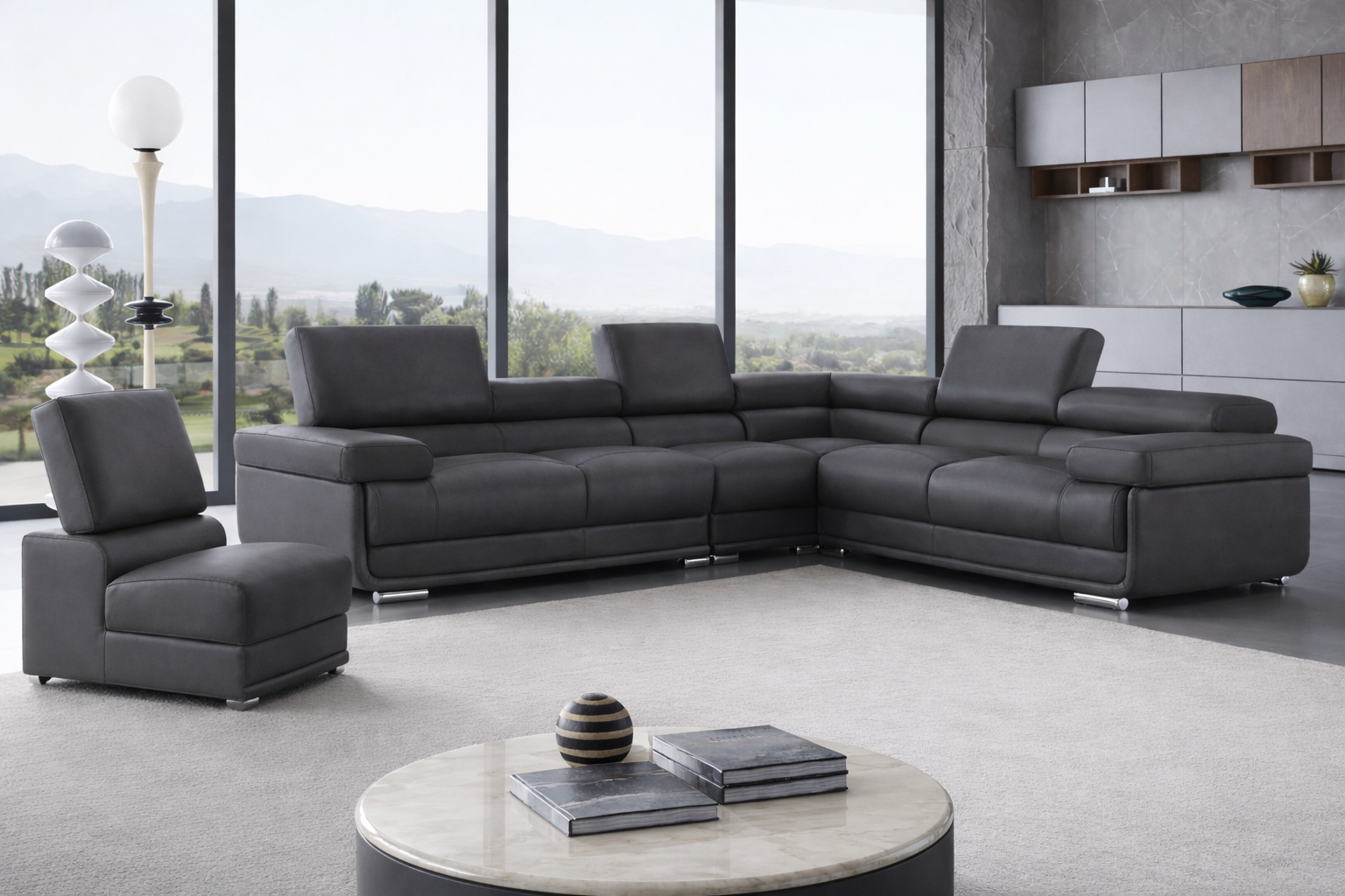 Living Room Furniture Sectionals 2119 Sectional with Extra chair- Dark Grey