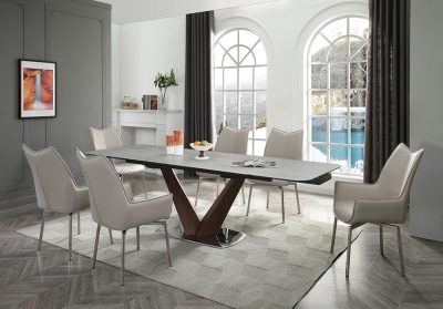 Kitchen Tables and Chairs Sets 9188 Table with 1218 grey taupe chairs