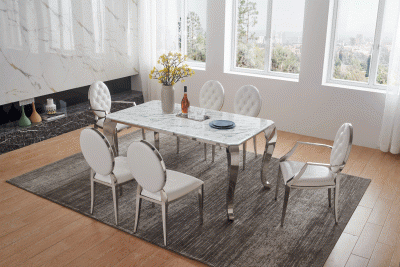 110-Marble-Dining-Table-with-110-White-Chairs