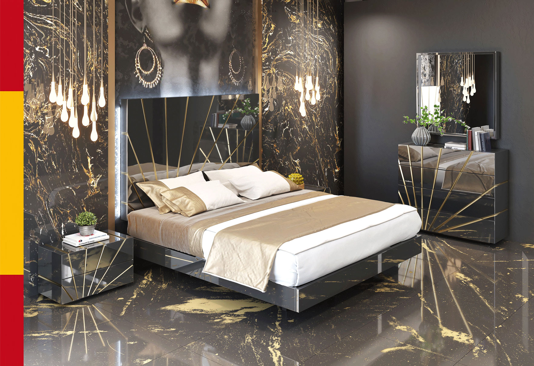 Bedroom Furniture Modern Bedrooms QS and KS Oro Black Bedroom Comp 2