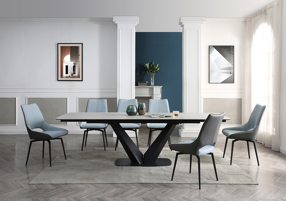 Dining Room Furniture Kitchen Tables and Chairs Sets 9189 Table with 1239 swivel blue chairs