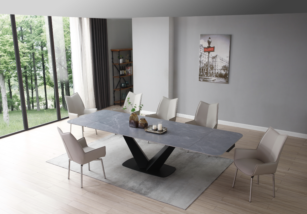 Dining Room Furniture Kitchen Tables and Chairs Sets 9436 Dining Table with 1218 swivel grey taupe chairs